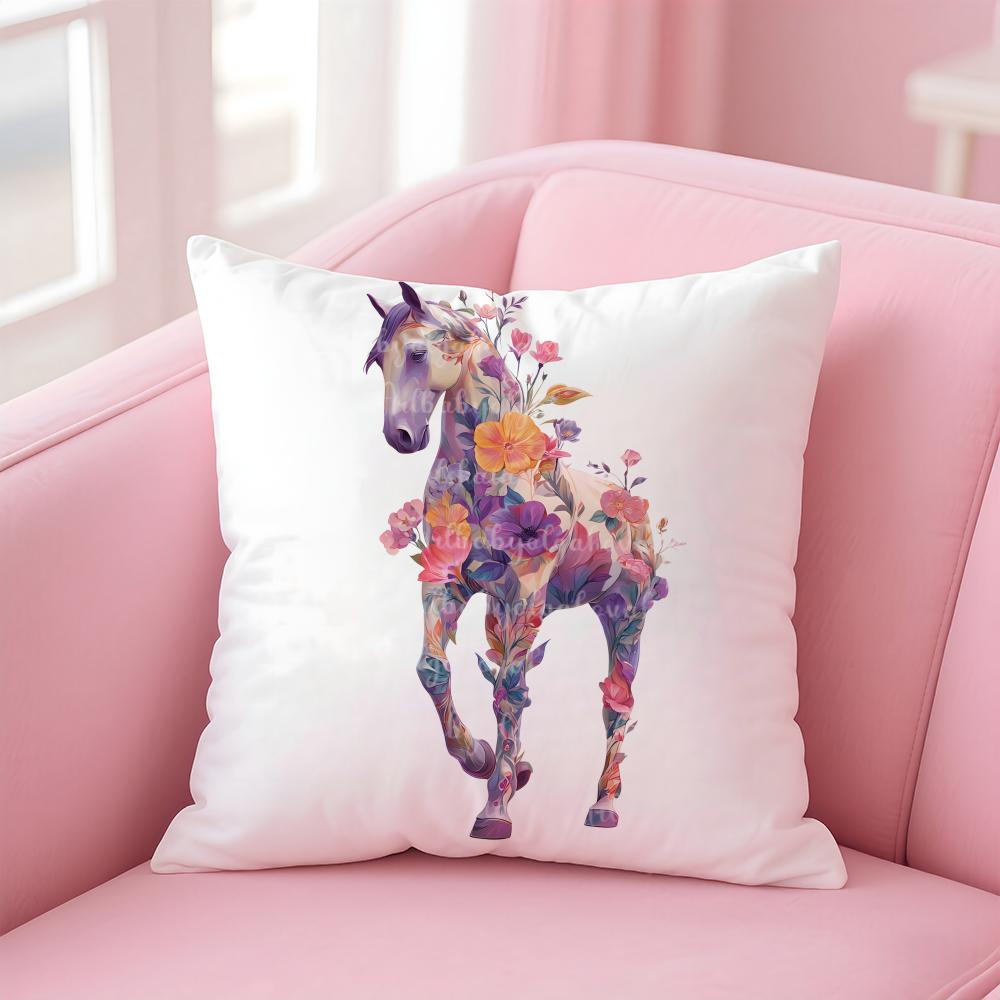 

LLittle horse flowers Cushion Cover Pillow Case Soft Friendly Fabric Concealed Zipper 30X30cm