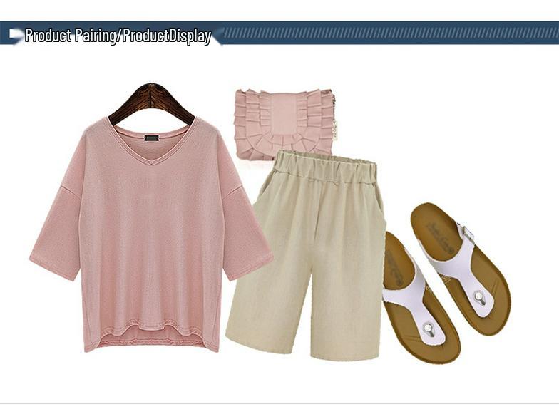 Women's V-Neck Mid-Sleeve Plus Size Loose T-Shirt - Summer Solid Color Versatile Top