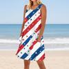 Women's Stylish Casual Independence Day Print Cuffless Pocket Dress