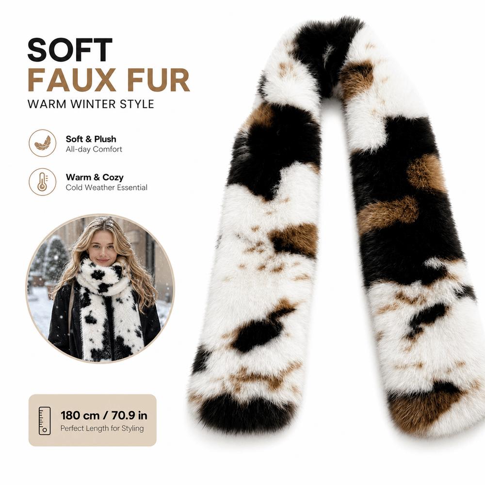 Leopard Print Faux Fur Scarf Double-Sided Long Scarf New Neck Scarf  Women Girl
