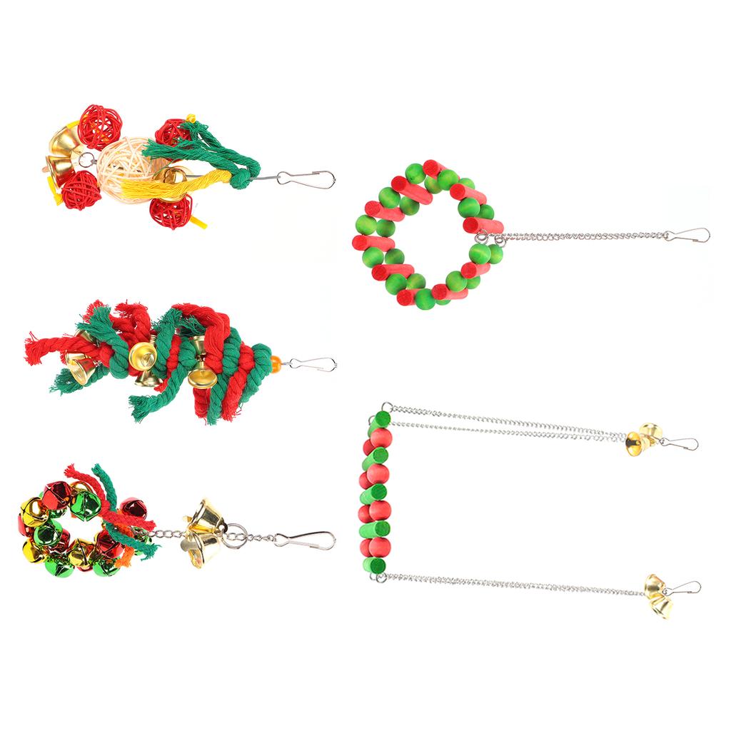 5 Pcs Parakeet Toy Christmas Day Decoration Chewing Toy Swing Stand for Pet BirdsChristmas 5 Pcs