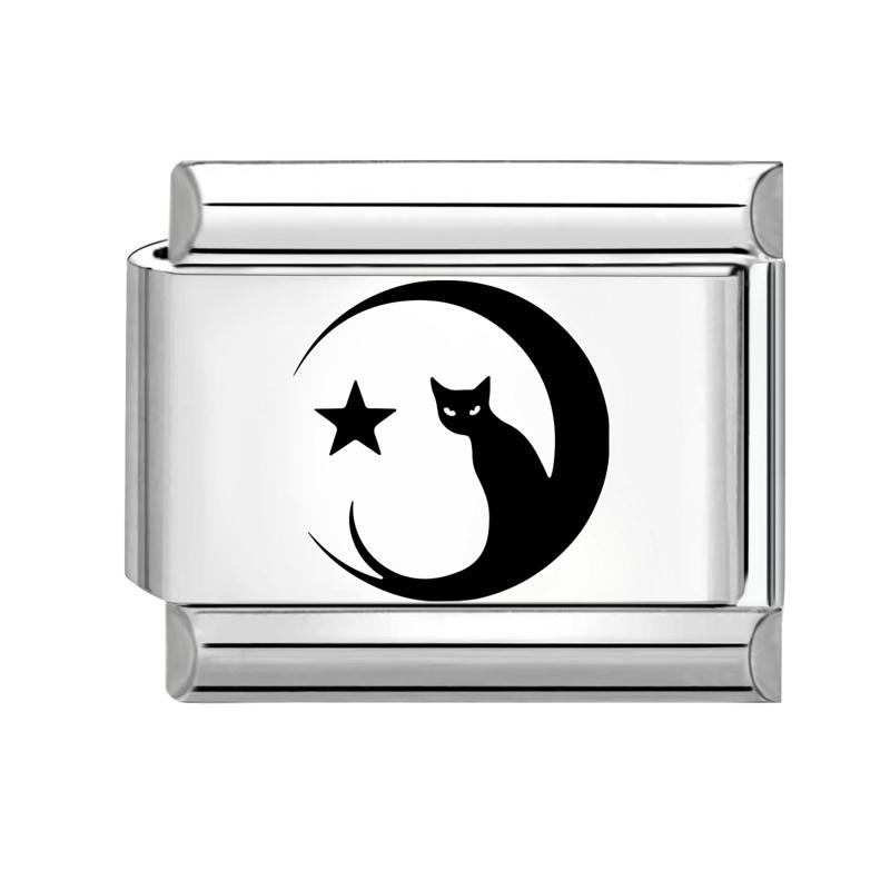 Cute Laser Engraving DIY Italian Charm Bracelet Butterfly Cat Heart Fish Music Beads 9MM Stainless Steel Personalized Jewelry