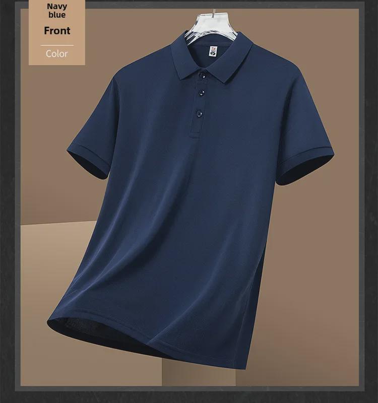 Pánské letní ledové hedvábné polo triko 2024 – ležérní, lehké, luxusní, krátký rukáv, jednobarevné, lehké sportovní triko s klopou