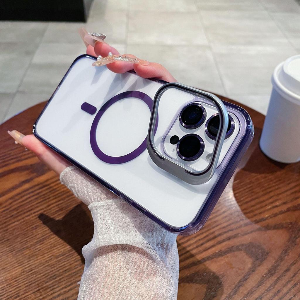 iPhone 17 Pro Max Magnetic Lens Stand Case - Transparent, Drop-Proof, Full Coverage Protective Case