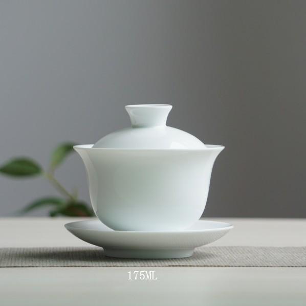 Jingdezhen Ceramic Gaiwan: White Porcelain Large Three Talents Tea Cup