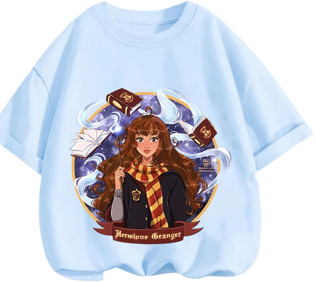 Trendy Cartoon Harry Potter Pattern Tee Summer Casual Crew Neck Children Daily Wearing Apparel