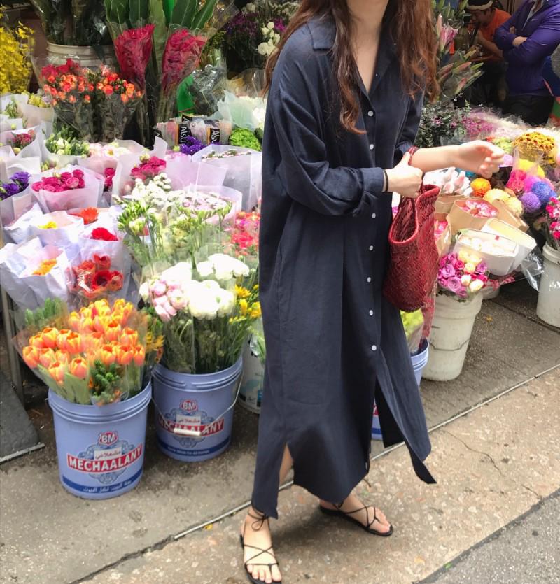 588 Korean Long Loose Cotton-Linen Shirt Dress - Plus Size, 2025 Spring Collection