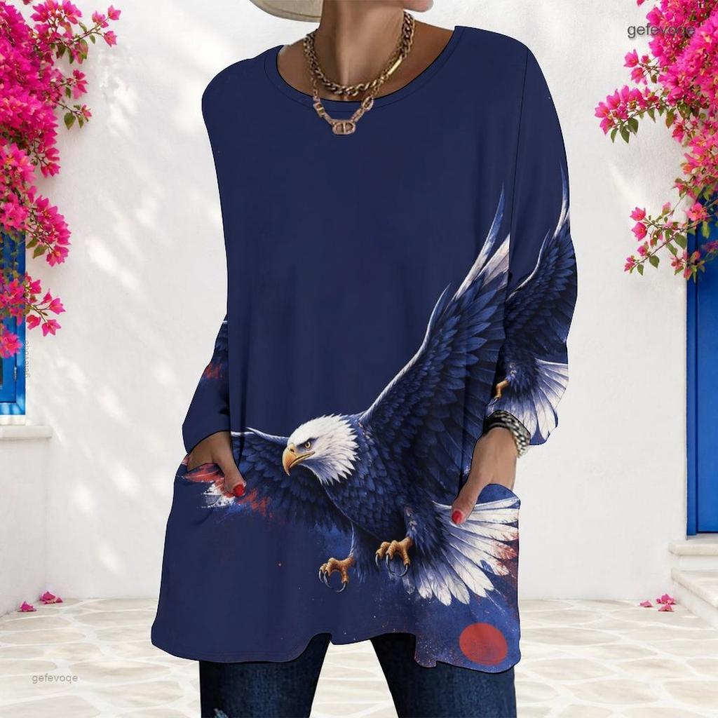 Womens Plus Size Long Sleeve Pocket T Shirt Loose Soft Casual Daily Leisure Blouse