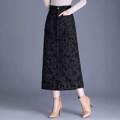 Down Cotton Skirt for Women Mid-length A-line Skirt One-piece Winter Clothes Thickened Warm Jacquard Cotton To Make You Look Slim