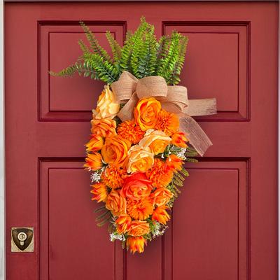 Artificial Flowers Wreath Easter Decorations Roses Carrot Wreath Orange Carrot Swag Easter Door Decoration Spring Decor for Door Window