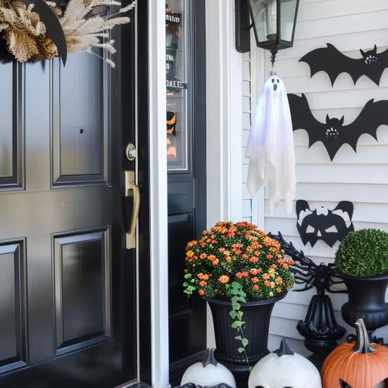 Yousheng Halloweenská závěsná dekorace duch Dynamický hororový efekt Snadná instalace Svítící závěsný duch Vnitřní venkovní ozdoba