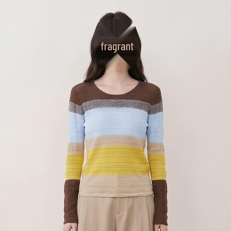 KOMPASU Women's Merino Wool Striped Knit Sweater