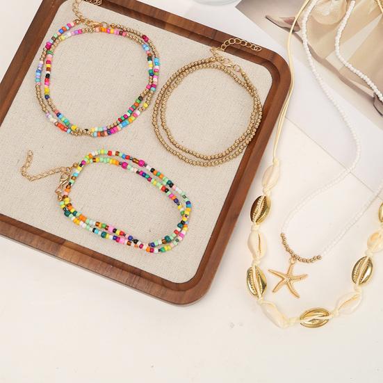5Pcs Layered Boho Shell Beaded Necklaces for Women, Fashion Bohemia Adjustable Length Necklace, Beach Starfish Beach Necklace, Ocean Vacation Jewelry