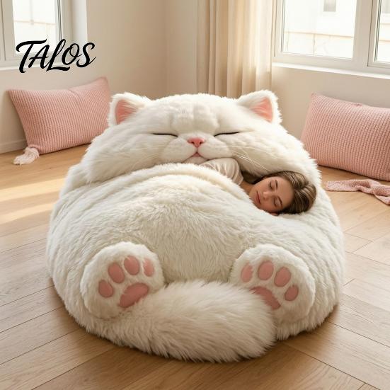 Adults Sleeping Bag Plush Cat Envelope Bag, Winter Slumber for Men Women, Durable Animal Nap Mat Sack Home Travel Comfortable