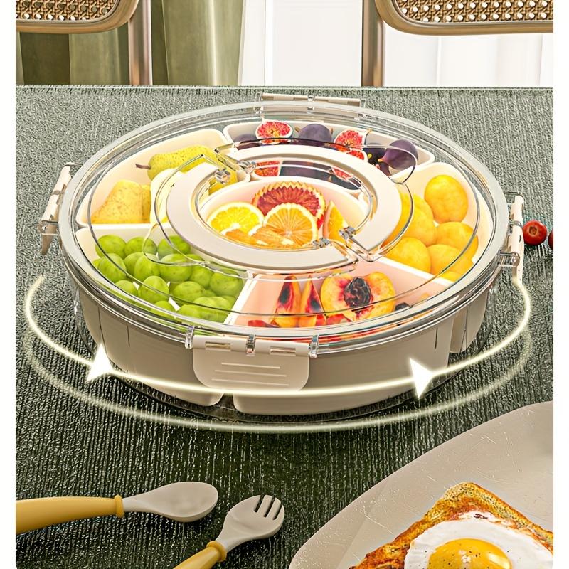 1pc 360° Rotating Snack Organizer with 6 Compartments,Leakproof Lid,Ergonomic Handle, Space-Saving Design for Fruits/Nuts/Candy