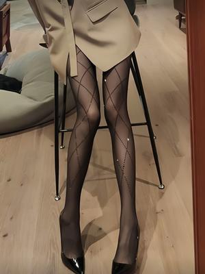 Damen Strumpfhose mit Diamant-Punkt-Glitzer, reißfest, hochelastisch, glitzernde Strumpfware für Streetwear
