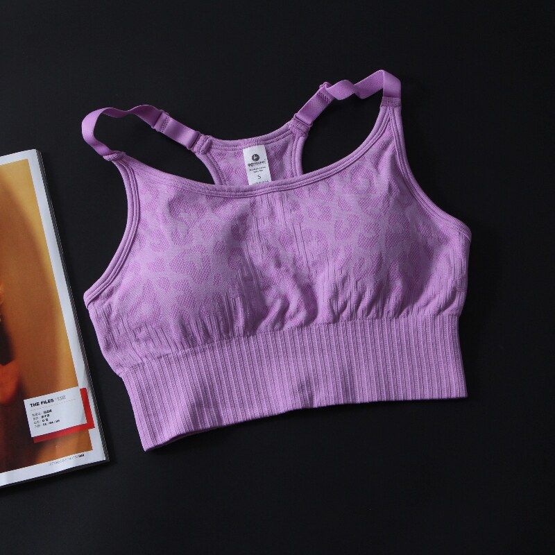 

European and American Single Adjustable Sports Intimates Women s Bubble Wrap Leopard Print Gym Running Yoga Vest Breathable Quick-Drying Bra L Leopard Print Light Purple