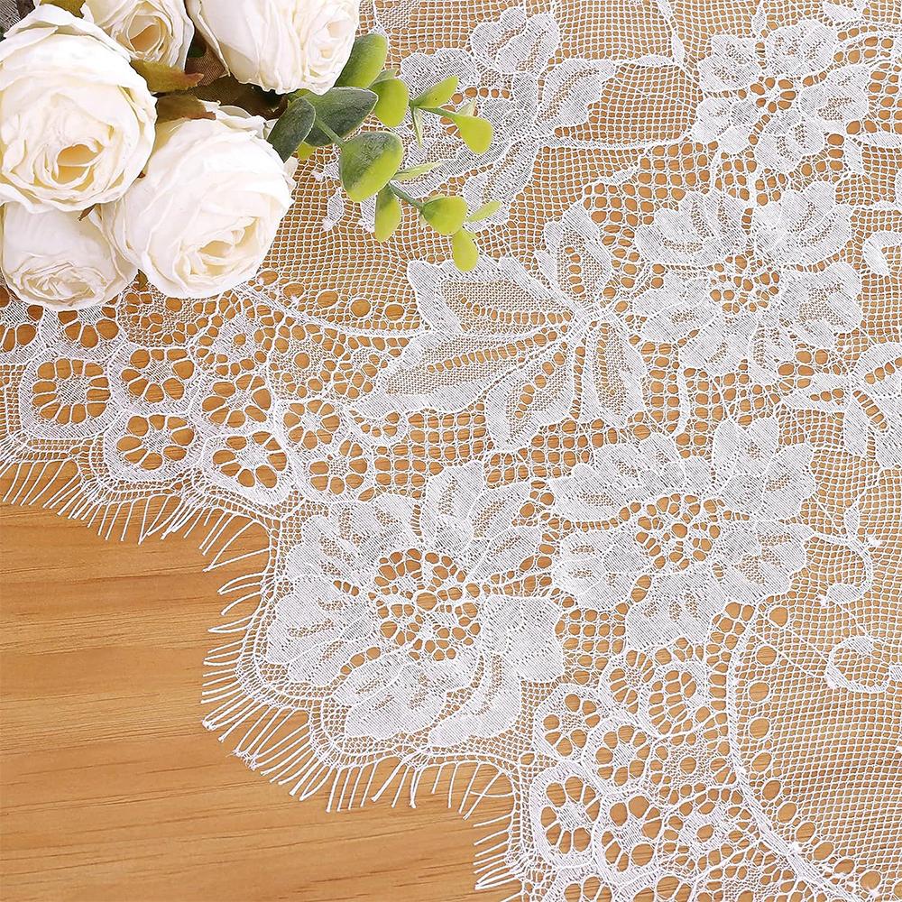 White Lace Floral Tablecloth Vintage Round Wedding Reception Table Cover Rustic Farmhouse Bridal Shower Party Home Dining Decor