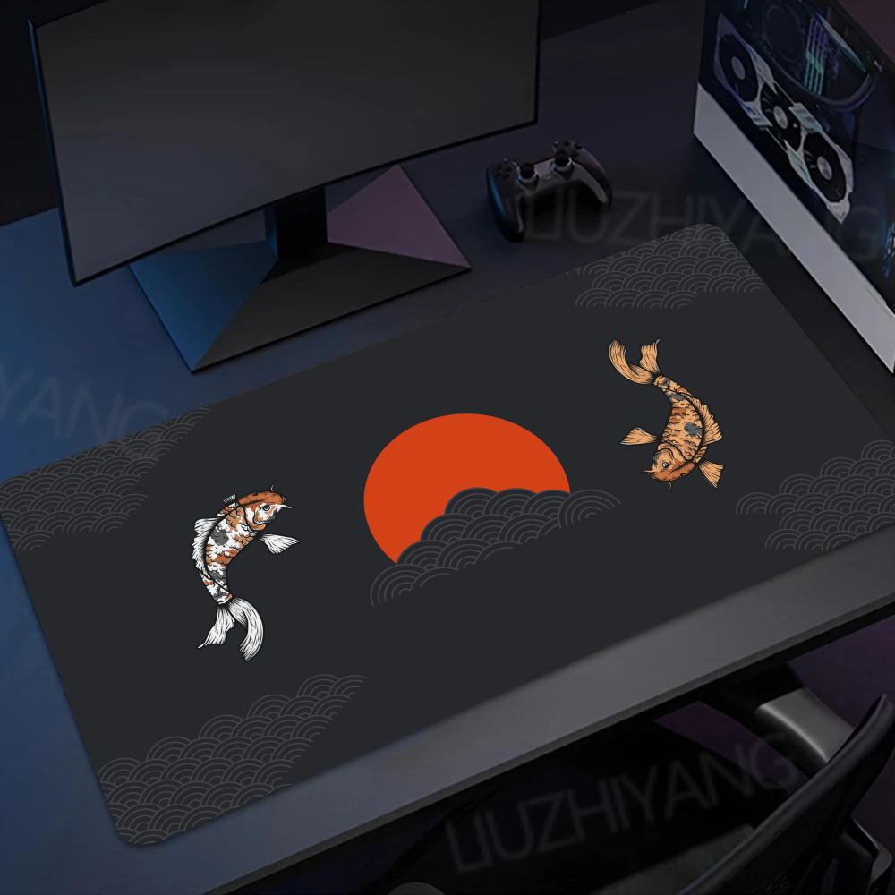 Tai Chi Koi pattern gaming mouse pad Large non-slip rubber base precision stitched edge desk mat xxl office game long mousepad
