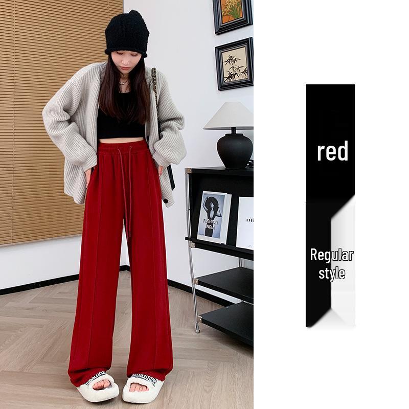 Vlněné kalhoty s vysokým pasem a širokými nohavicemi pro ženy - Plyšové, silné a ležérní na jaro, podzim a zimu