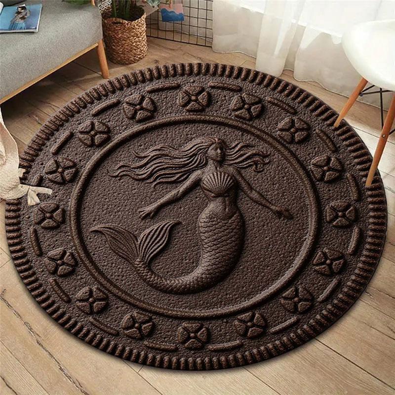 Cookie Magical Creature PrintRound Area Rug,Carpet Rug for Living Room Bedroom Sofa Playroom Decor,Non-slip Floor Mat