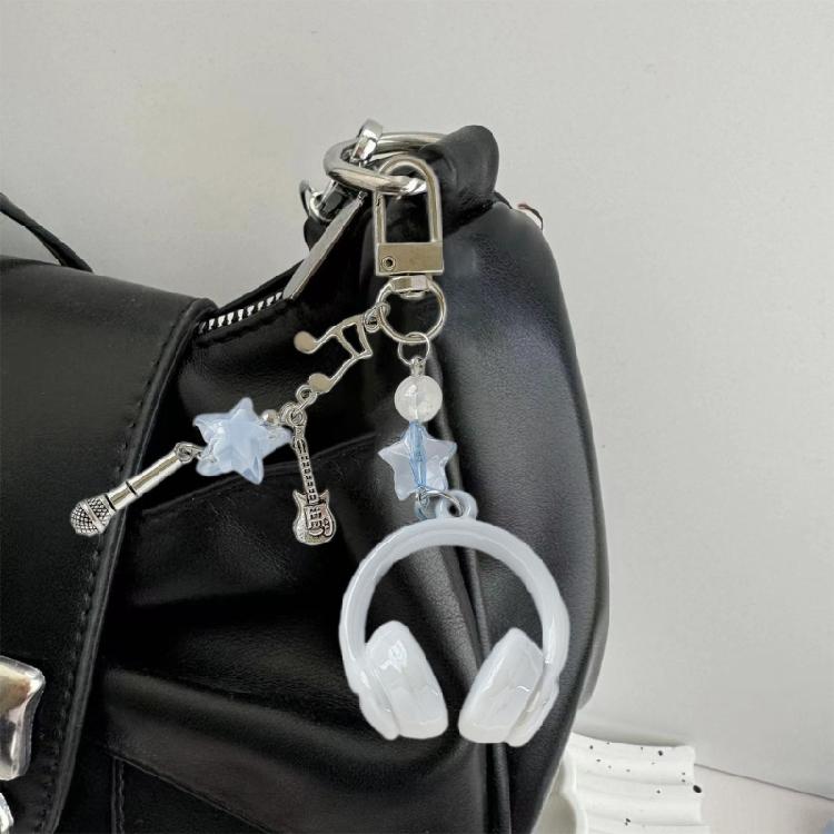 Vibrant Headphone Charm Keychain Keyring Phone Chain Featuring Musical Notes For Birthday Presents and Decorations
