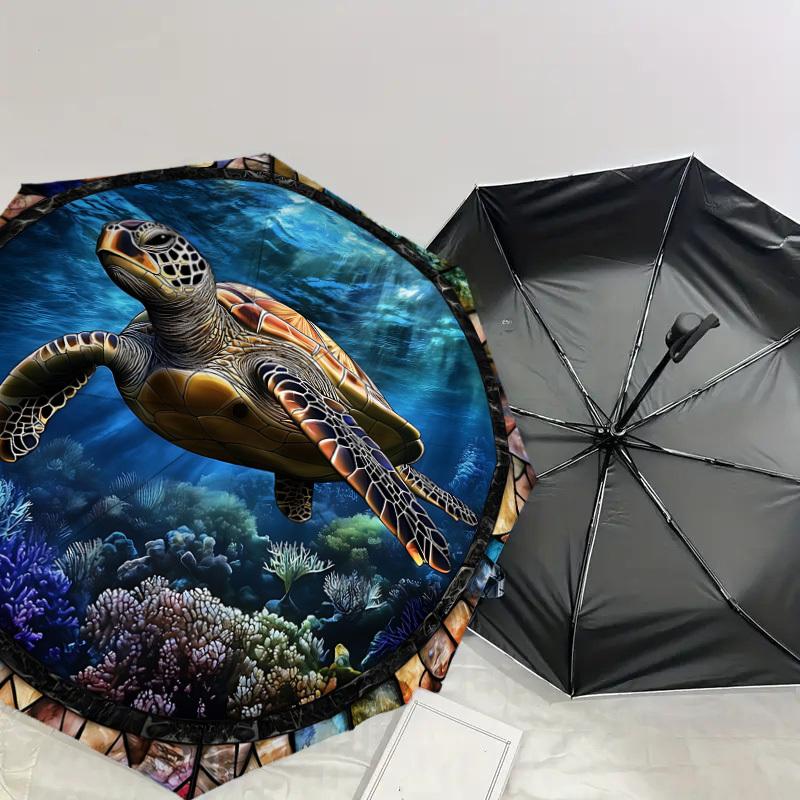1PC turtle ocean Automatic Open/Close Umbrella with Windproof, 8-Rib Sturdy Canopy, Durable Ribs, Fashionable Design, Outdoor Accessory, Fun Prin, Hol