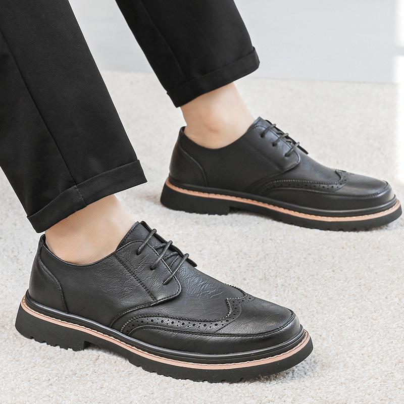 Men's shoes spring new leather shoes men's British business dress round head derby shoes casual shoes men