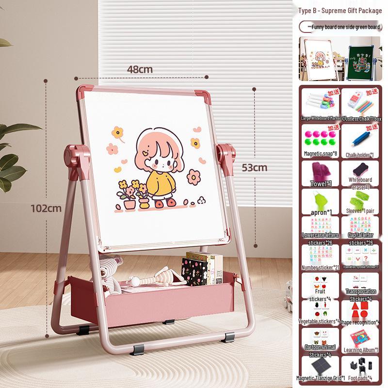 Portable Children's Magnetic Easel with Blackboard & Whiteboard for Graffiti