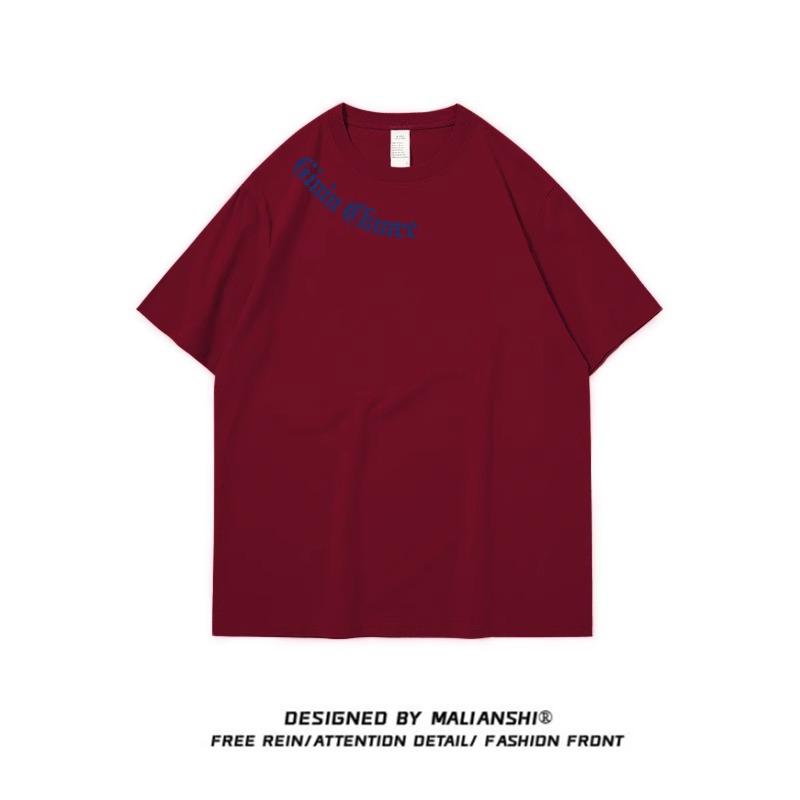 

Женская футболка свободного кроя из чистого хлопка с ретро-брендовым принтом 2025 года XL (116-130 lbs) вино красного