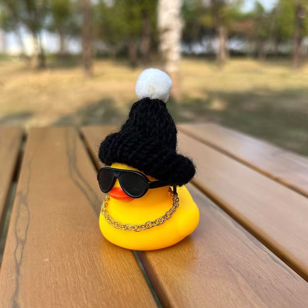Funny Rubber Duck Car Decor with Fashion Sunglasses, Gold Chain & Hat - Quirky Dashboard Accessory for Car Interior Decoration