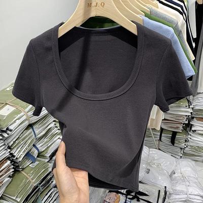 Pure Desire Chic U-Neck Navel-Exposing T-Shirt - Sexy, Tight, Elastic Short-Sleeve Top for Women