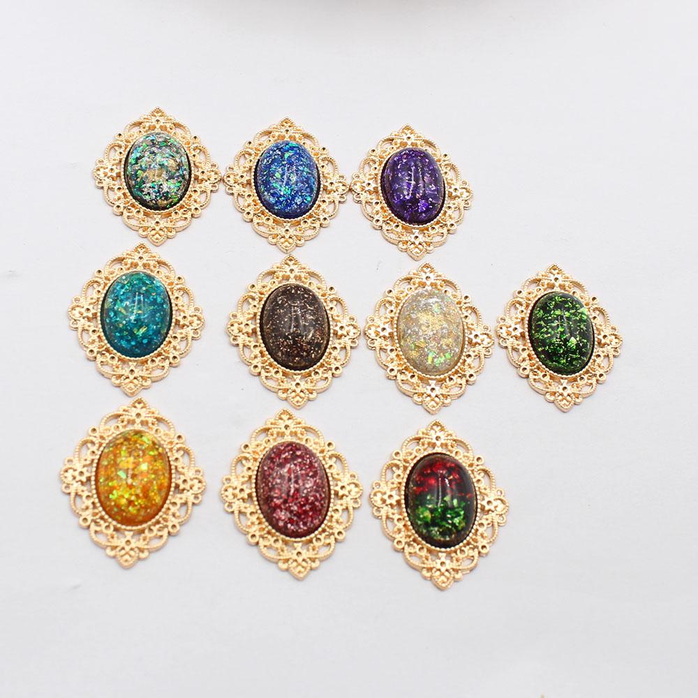 Gold 10 piece set 27 * 33mm flat back oval glitter resin flower plate DIY clothing hair accessories bow flower accessories