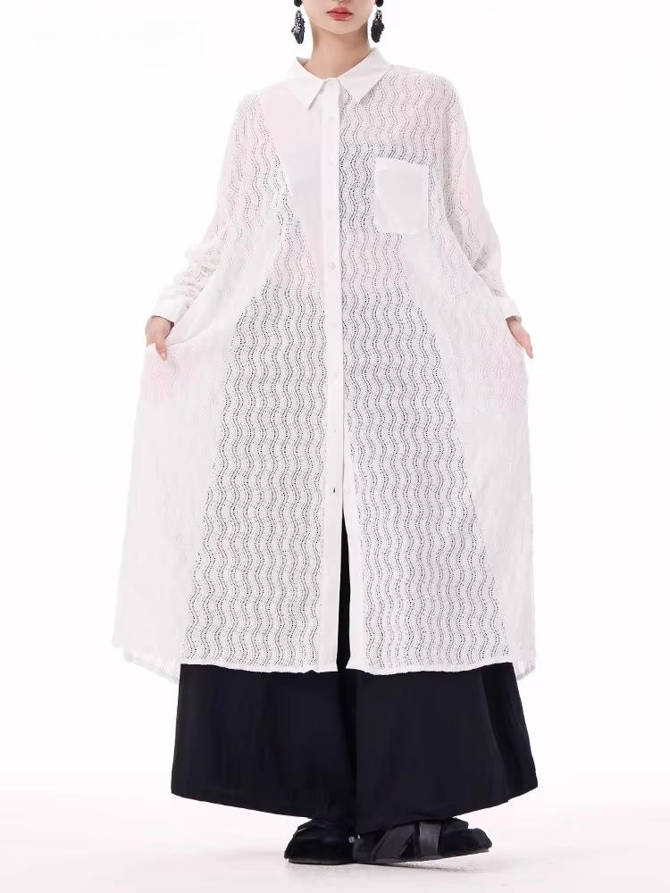 

XITAO Patchwork Mesh Lace Single Breasted Dress GYX1508 One Size белый