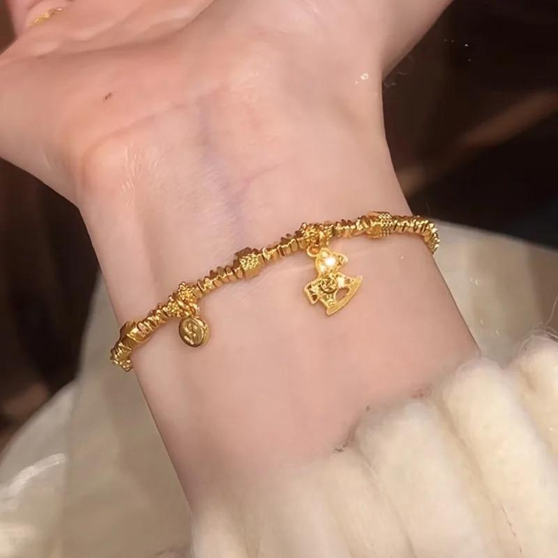 Real Gold Light Luxury Design Horse Zodiac Sign Will Make You Rich Soon Bracelet Ring