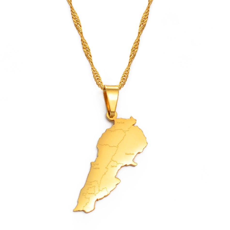 Anniyo Liban Map With Cities Pendants Necklaces Gold Color Jewelry Lebanon Map Chain Necklaces #203621 45cm or 17.7 Inches