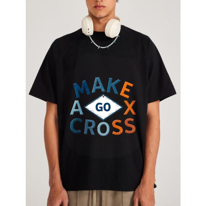 

White T Shirt Make A Go Cross Graphic Print Casual Wear for Men and Women Streetwear Fashion Style XXXXL чорний