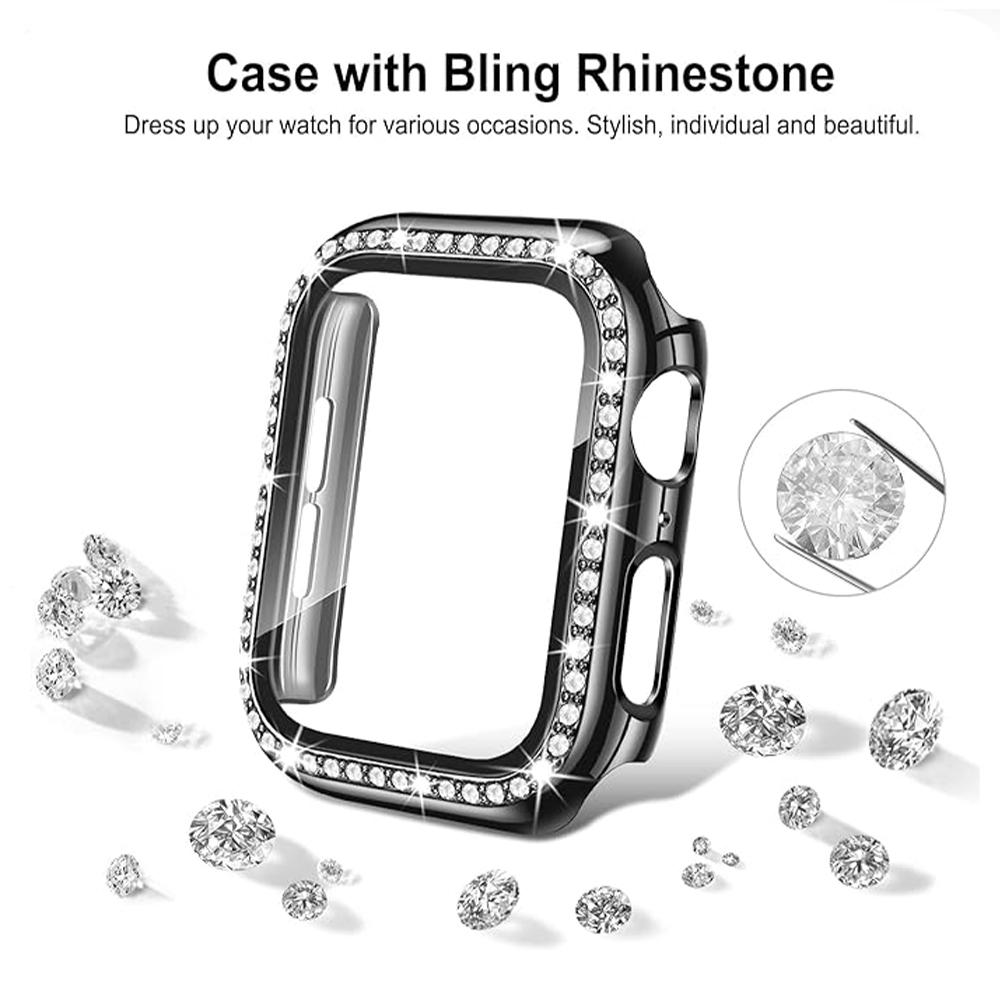 Glass+Watch Cover for Apple Watch 49mm 45mm 44mm 41mm 38mm 40mm Bling Case Diamond Bumper Protector for iwatchSE 8 9 7 6 5 4 3 2