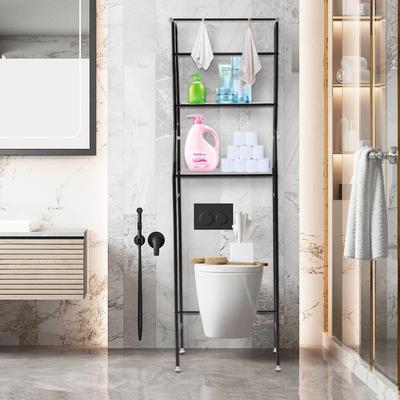 Over The Toilet Storage Rack, 4-Tier Metal Over Toilet Organizer W/ Hooks and Waterproof Feet Pad, Freestanding Space Saver