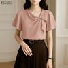 ZANZEA Women Casual Irregular Collar Solid Color Loose Short Sleeve Blouse