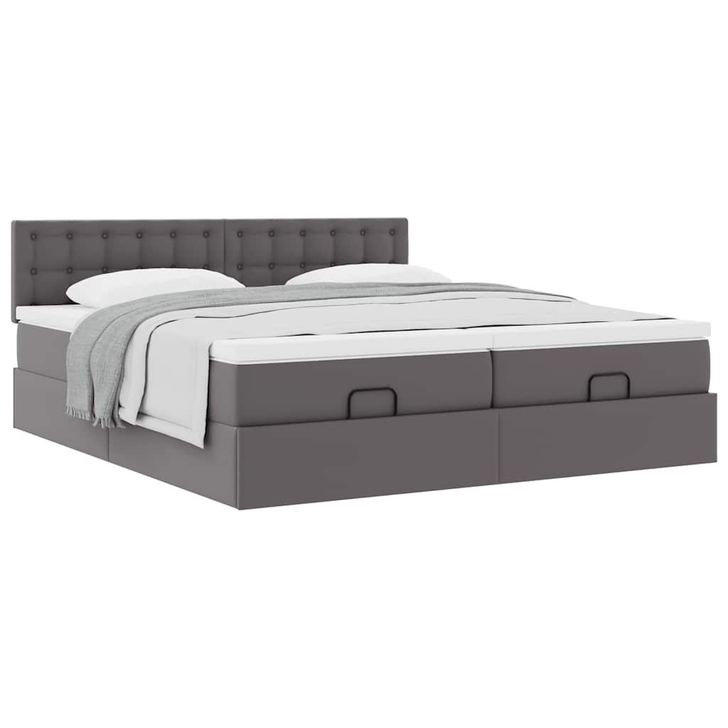 Ottoman Bed with Mattress Gray 180x200 cm Faux Leather