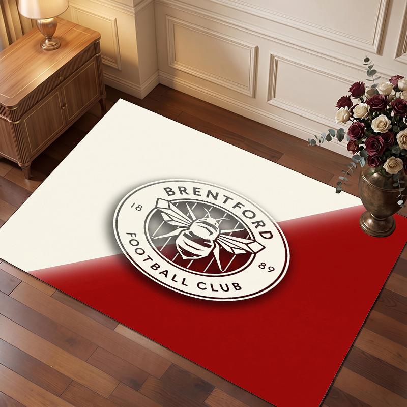 Brentford Football Print Crystal Velvet Rug, Comfortable Water Absorbent Non Slip Indoor Floor Carpet
