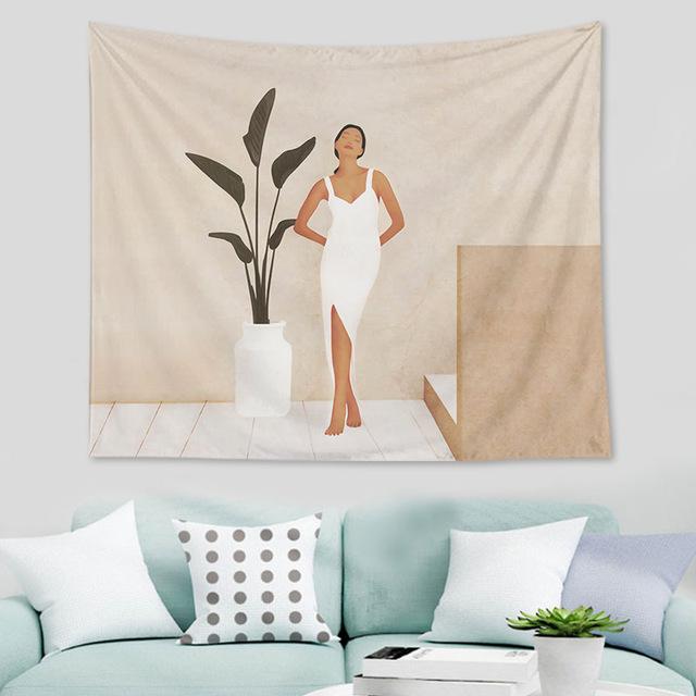 Nordic Abstract Geometric Tropical Plant Print Pattern Tapestry Home Living Room Bedroom Wall Decor Background Cloth Tapestry