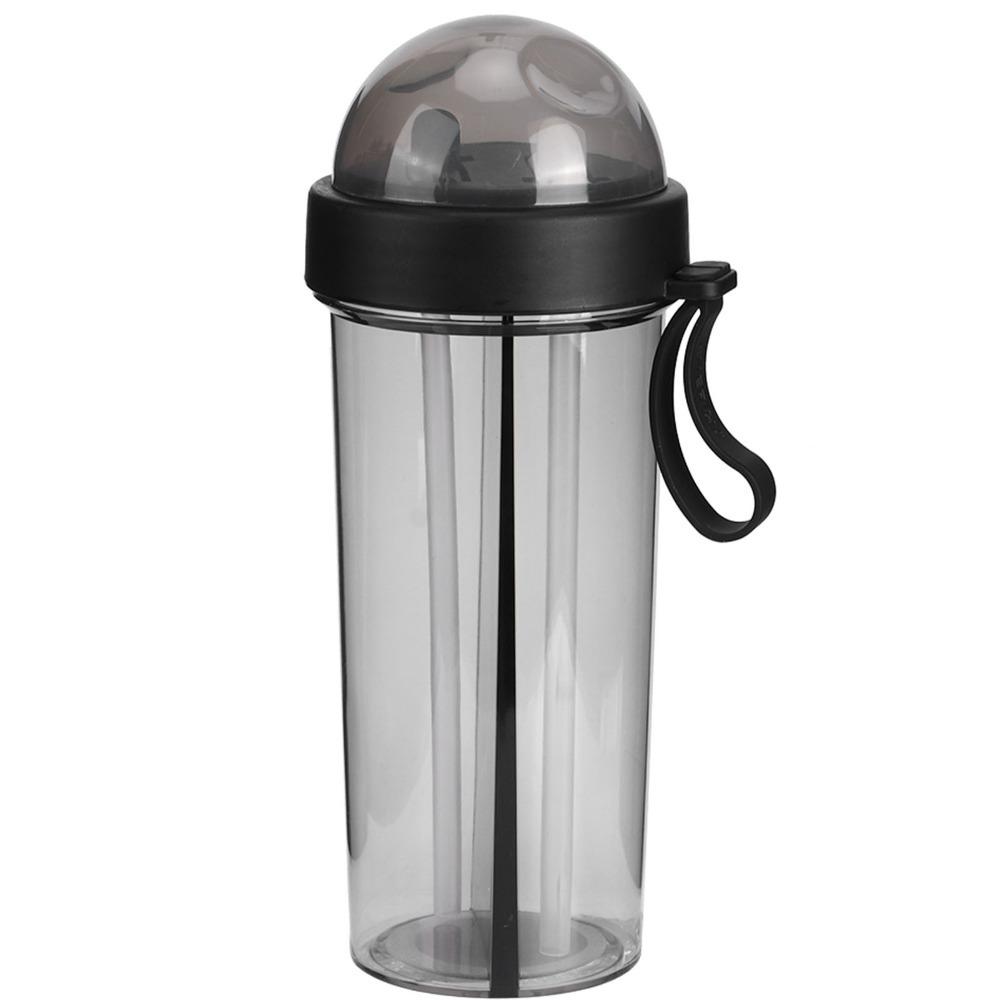 

With Tubes Dual Drink Cup 600ML Large Capacity Cup Smooth Surface Water Bottle Couple Gift чорний