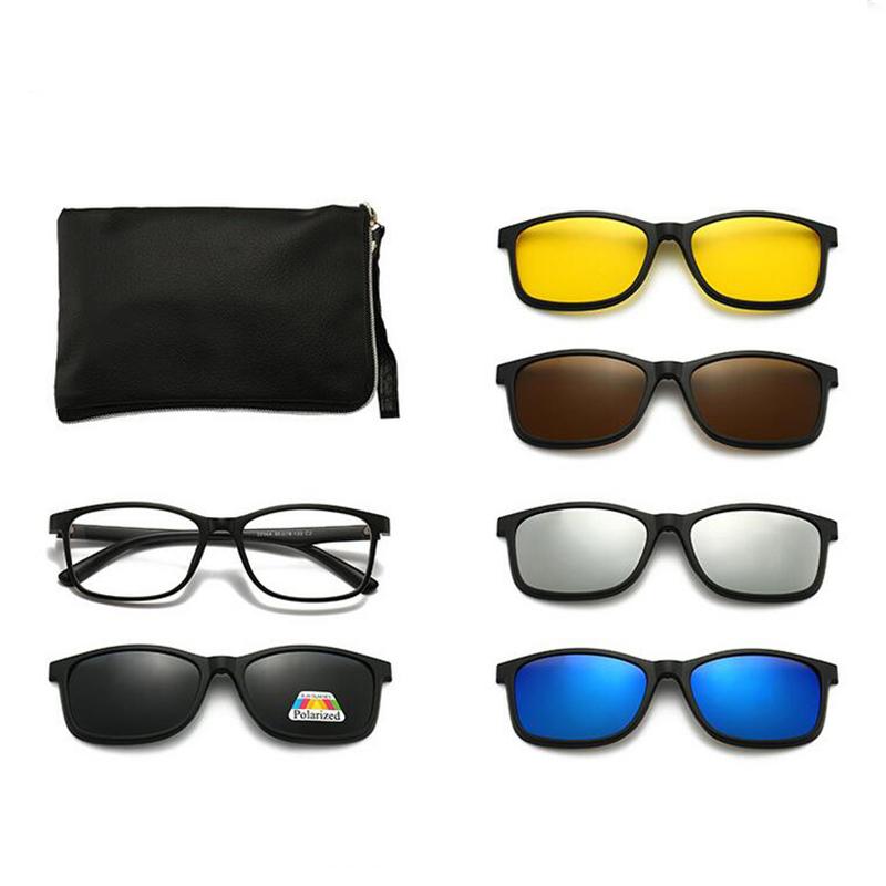 Magnetisk Klemme Firkantet Nærsynthet Solbriller Menn Kvinner Med 5 Clip-On Solbriller Polarisert Briller med Styrke 0 -0.5 -0.75 Til -6.0
