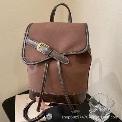 Premium Sense Korean Niche Design Backpack Women's 2025 New Pu Leather Matte Splicing Portable Travel Backpack