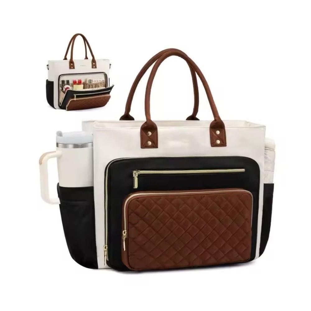 

Large Capacity Tote Bag for Women Multi-Pocket Water-resistant Work Briefcase Versatile with Cup Holder Mom Bag 42.5-23-33cm коричневый