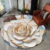 1pc round floor mat with white rose and gold decoration, polyester fabric, suitable for bedroom and living room decoration