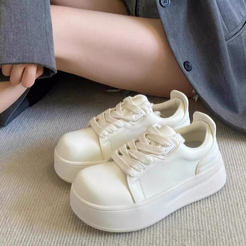 Cowhide version~ big head ugly cute little white shoes women's new muffin platform leather sneakers mango doll shoes