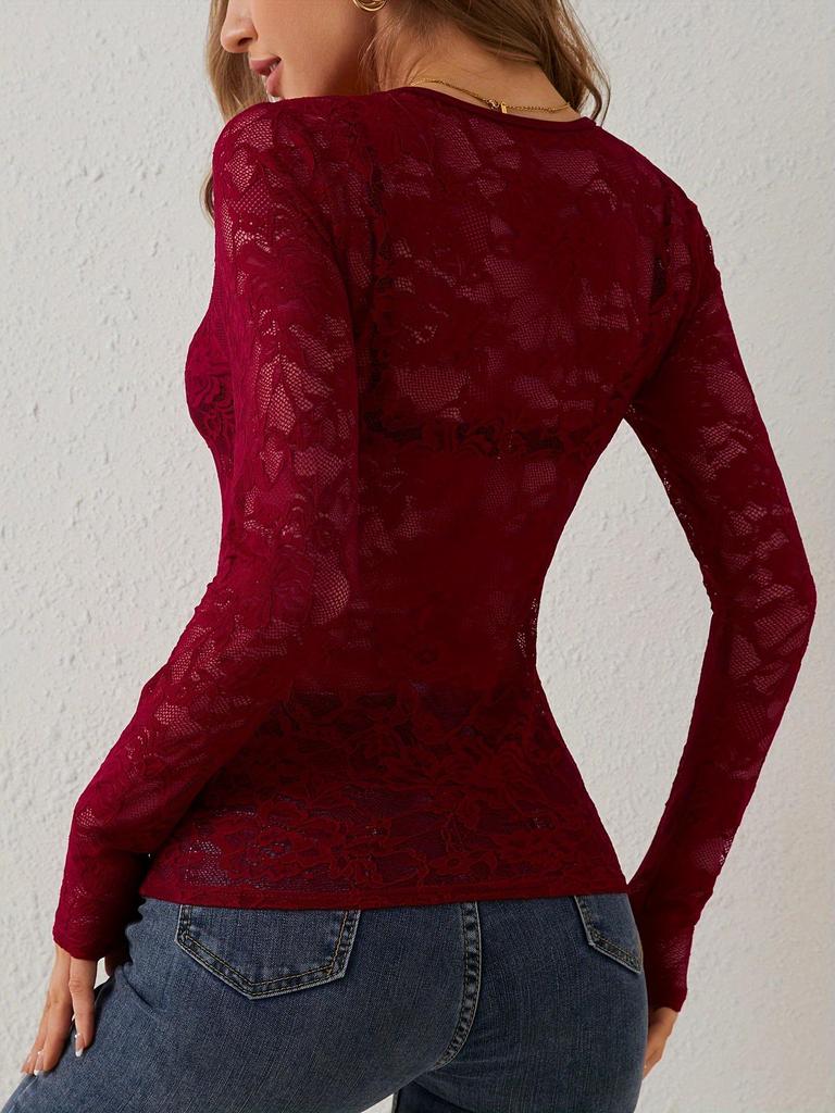 2024 Autumn/Winter Floral Lace Fan-Shaped Blouse for Women